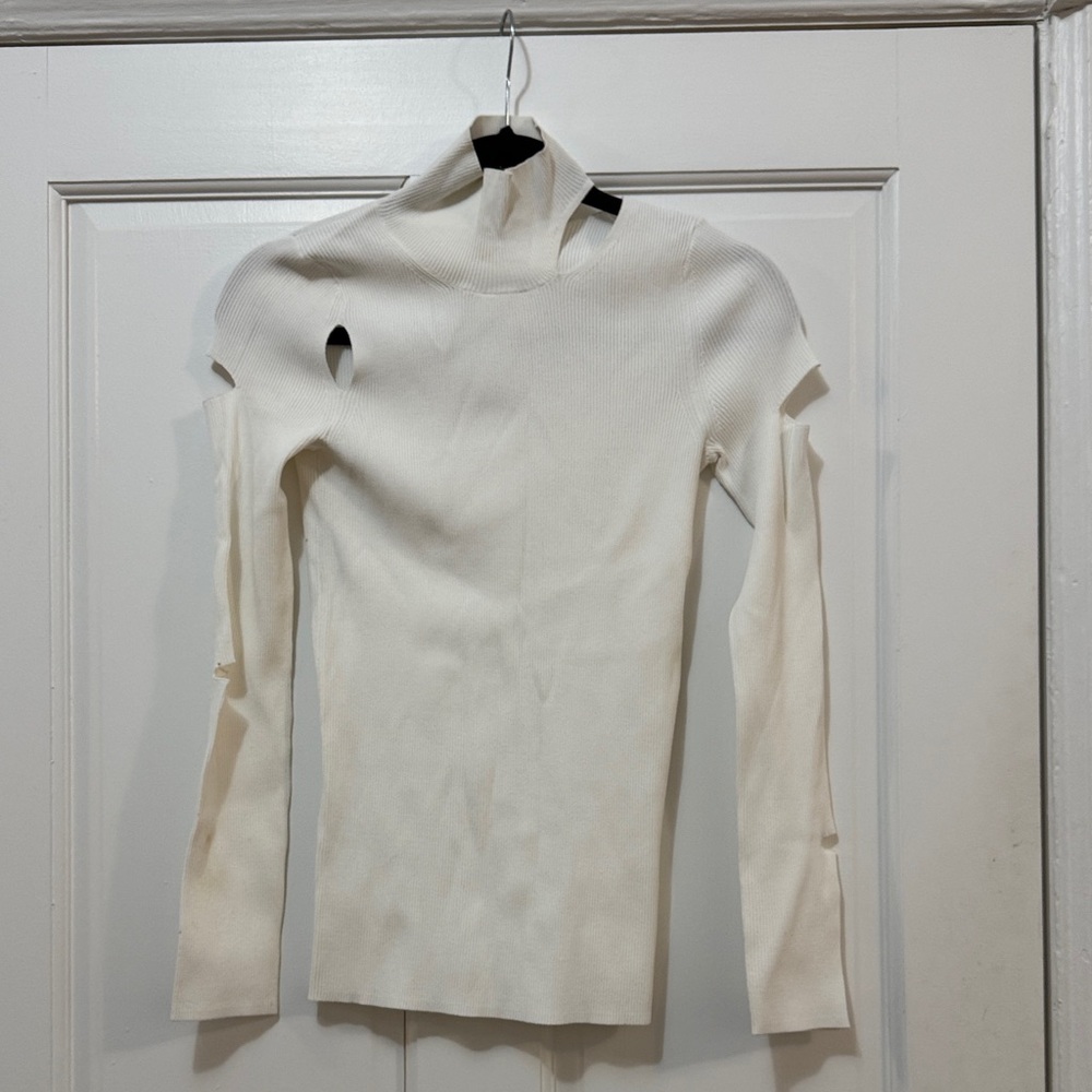 Tibi Off-White Turtleneck Sweater with Cutouts